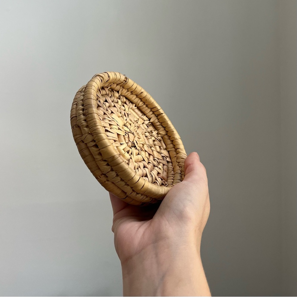 VTG Boho Wicker Woven Candle Coaster / Circle Tray  | Bohemian | 5" Diameter